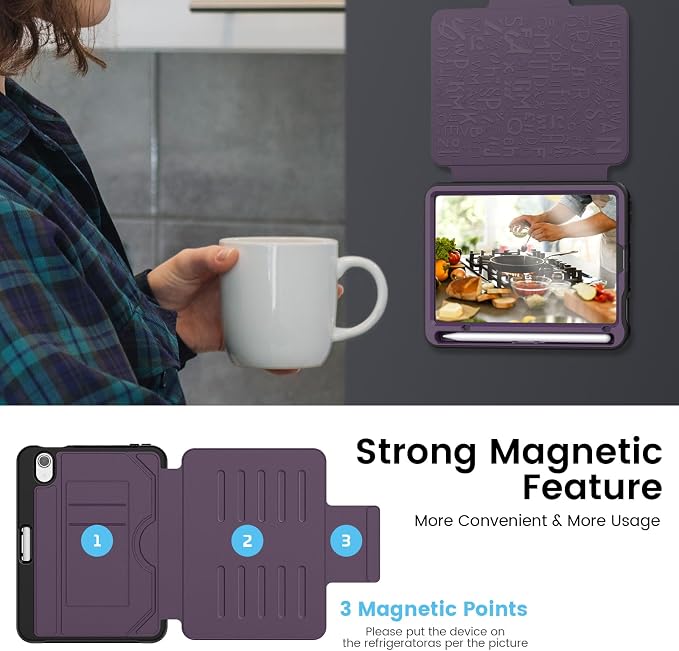 Case for iPad mini 7 (A17 Pro) 2024/ Mini 6 8.3'' with Pencil Holder Screen Protector [360 Rotating Hand Strap] &ampStand &ampShoulder Strap Shockproof Case for iPad mini 7th/6th Generation Purple