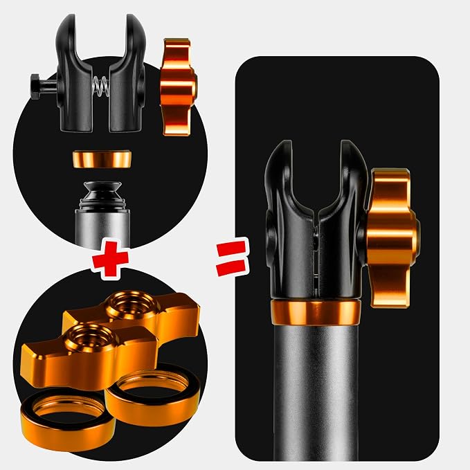 Tackform 10 Long 20mm Ball and Socket Arm DuraLock 20 Series Aluminum Tube Arm | Dual 20mm Sockets and Optional Anti-Theft Knobs | Black