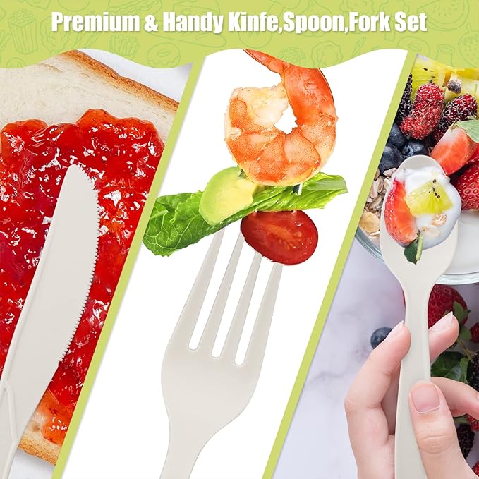 Fuyit Compostable Cutlery Set, Disposable Biodegradable Utensils