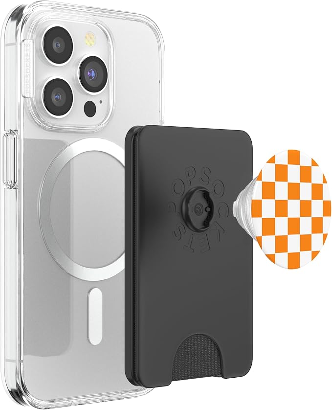 Checkered Orange and White Checkerboard Pattern Design Gift PopSockets Adhesive PopGrip