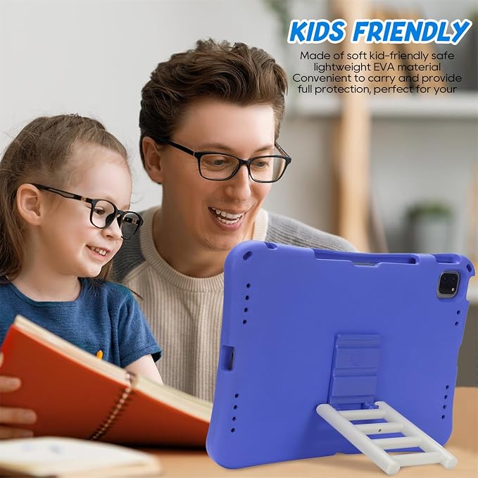 Kids Case for iPad Air 13 (2026/2025/2024) M4/M3/M2 &amp iPad Pro 13 2024 &amp iPad Pro 12.9 Cover 6th/5th/4th/3rd Gen (2022/2021/2020/2018) DIY Figures EVA Rubber Handle Stand Shockproof Bumper