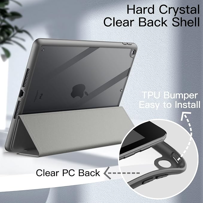 JETech Case Cover for iPad 9th/8th/7th Gen 10.2 Beige | Clear Transparent Back Pencil Holder Slim Shockproof Protection Tri-Fold Stand Auto Wake/Sleep