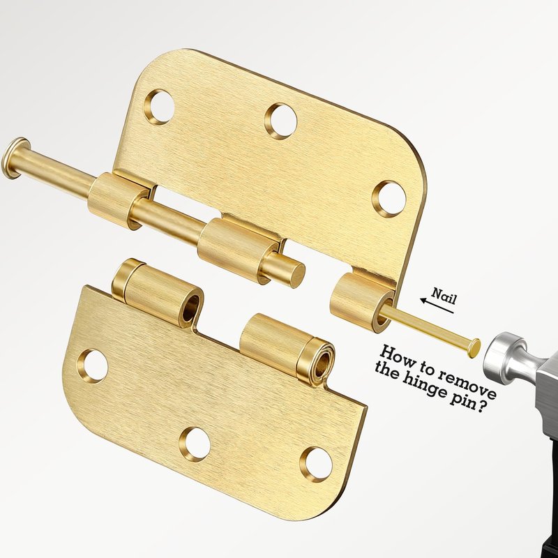 Door Hinges Brushed Brass 18 Pack 3.5 Inch Rounded Integral Ball Bearing Door Hardware 3 1/2 Lasting Mute Interior Hinge for Closet Dining/Den/Game/Recreation Room Kitchen Master Bedroom Loft