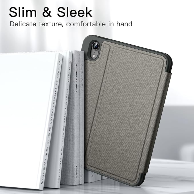 JETech Folio Case Cover for iPad mini A17 Pro/6th Gen (2024/2021) Black | Multi-Angle Stand Cover Pencil Holder Slim Protective Cover Auto Wake/Sleep