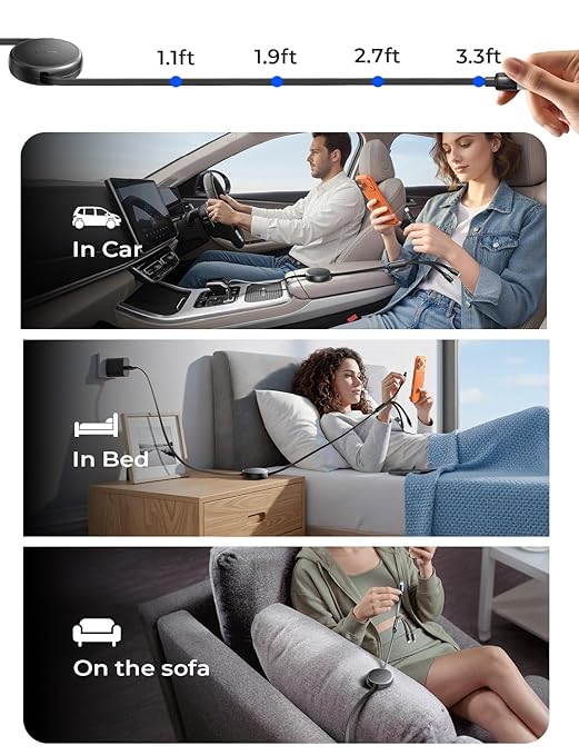 LISEN Multi Charging Cable, 3 in 1 Retractable Charging Cable, Retractable Car Charger with Type C/L/Micro USB Ports for iPhone 17 16 15 14 Pro/Samsung Galaxy S25/Kindle, Cruise Essentials Accessories