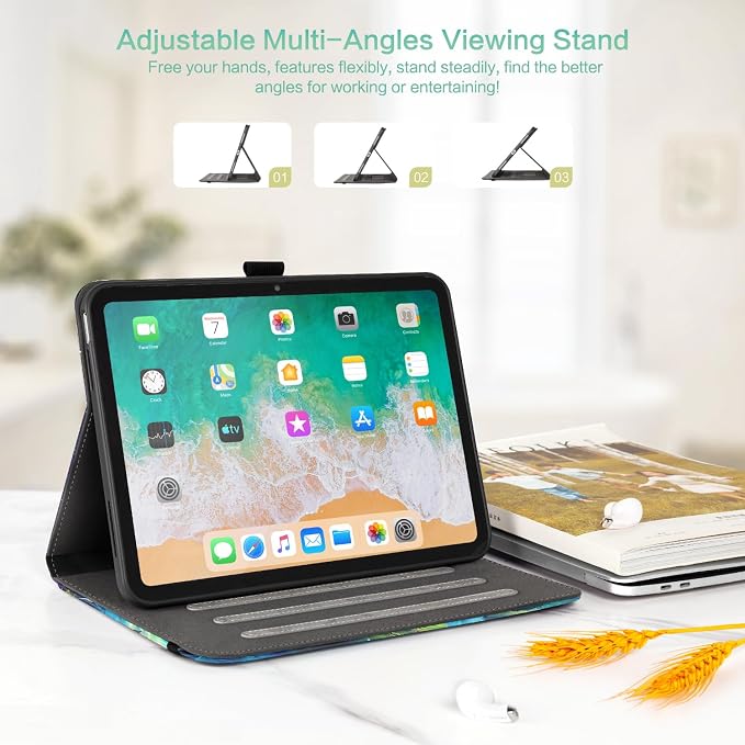 Lokigo Case for iPad (A16) 11th/10th Generation Aurora Forest | for iPad 11th-11 Inch/10th-10.9 Inch Stand Cover Pencil Holder/Hand Strap/Pocket Support Touch ID Auto Wake/Sleep