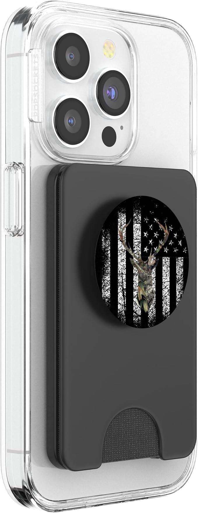 Deer Buck Hunting USA Flag Brown Camouflage Black PopSockets Adhesive PopGrip