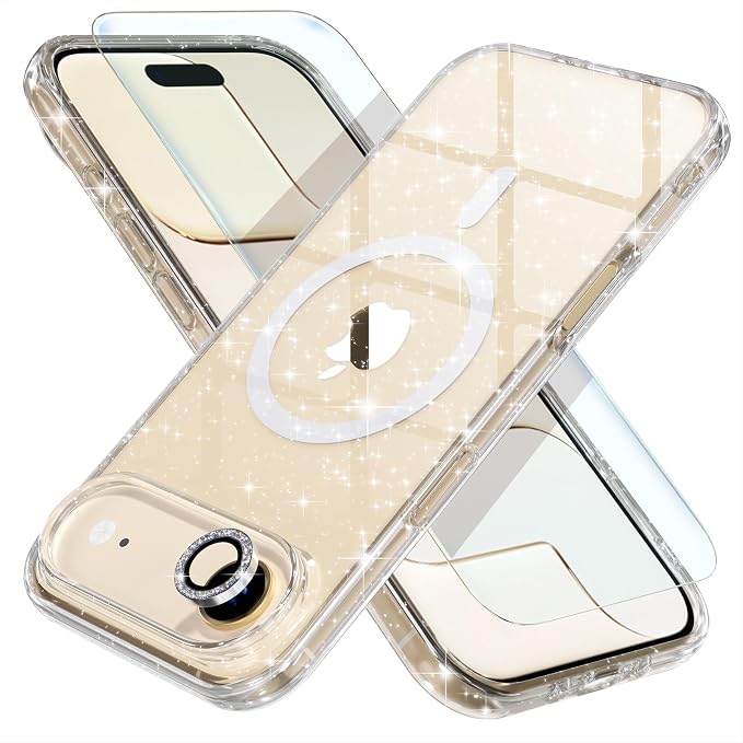 Choiche for iPhone 15 Pro Max Case Compatible with MagSafe Glitter Black | Women Girly Cute Glitter Sparkly Magnetic Phone Case with Diamond Camera Lens Protectors Military-Grade Drop Protection 6.7