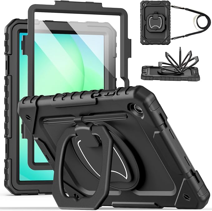 Cantis Case for Samsung Galaxy Tab A11 Plus 11'' 2026 (SM-X230/X236/X238) | Shockproof Case for Tab A11+ with Screen Protector/Rotating Stand/Pen Holder/Shoulder Strap Black