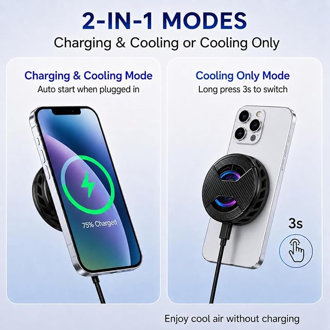 Magnetic Phone Cooler with 15w Fast Wireless Phone Charger Funtion | RGB LED