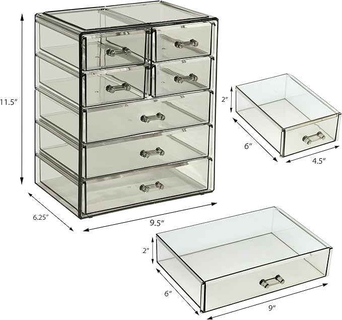 Sorbus Acrylic Makeup Organizer - Organization and Storage Case for Cosmetics Make Up & Jewelry - Big Clear Makeup Organizer for Vanity, Bathroom, College Dorm, Closet, Desk (3 Large, 4 Small Drawers)