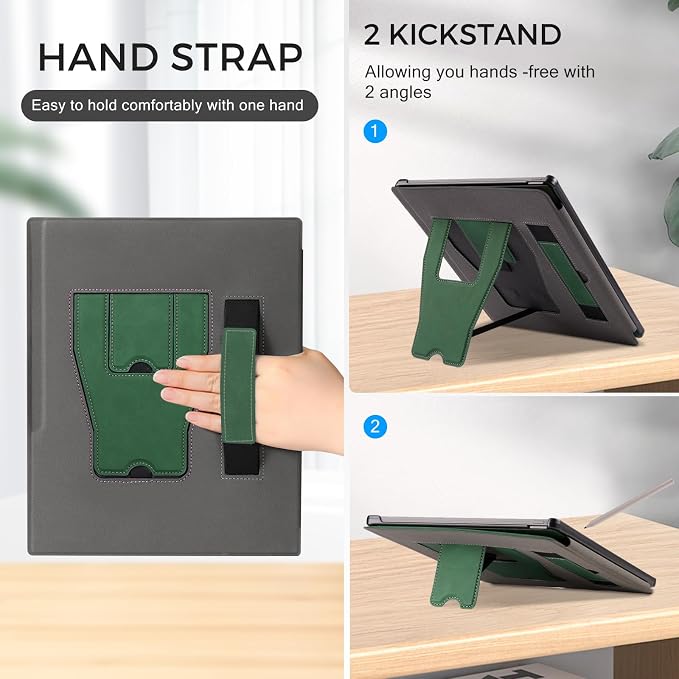 CoBak Stand Case for Remarkable 2 Paper Tablet 2020 10.3 with Hand Strap | Lightweight and Hard Back Shell Protective Book Folio Cover with 2 Kickstand Stand Angles and Pen Holder Features Black