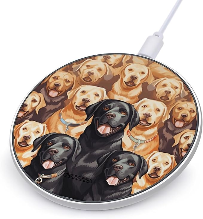 Labrador Retriever Dogs Wireless Charger Fast Charging Pad | Anti-Slip Qi Certified Wireless Charging Pad for All Phones with Wireless Charging Function for Home Office Travel