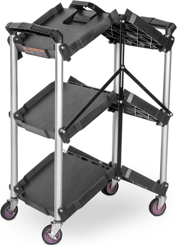Wen Compact Foldable Service Utility Cart, Three Tier with 165-Pound Capacity (73065)