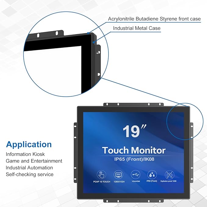 GreenTouch High Brightness 19 Inch 10 Points Open Frame PCAP Touchscreen Monitor - Outdoor Industrial Touch Display -16:9 -TFT LCD