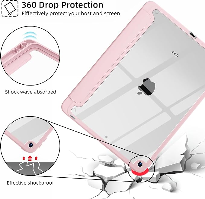 Cute Cherry Case for iPad 5th/6th Generation 9.7 inch Clear Hard Back Cover with Pencil Holder Tri-fold Stand Full Wrap Protective Case for Women Girls Pink Cherry/Pink Case