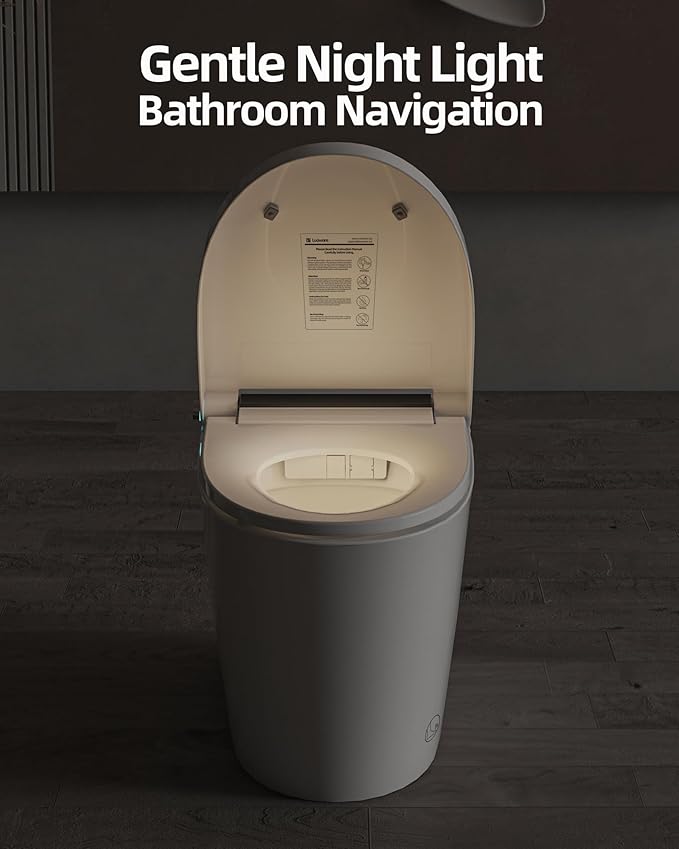 Luoware Smart Toilet Lite without Bidet, One Piece Elongated Modern Toilet with Heated Seat, Pump-Assisted Auto Flush, Foot Sensor Operation, Night Light, Built-in Water Tank, Blackout Flush
