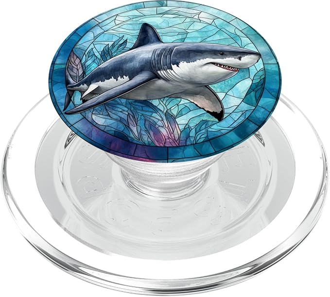 Stained Glass Mosaic Ocean Great White Shark PopSockets Adhesive PopGrip