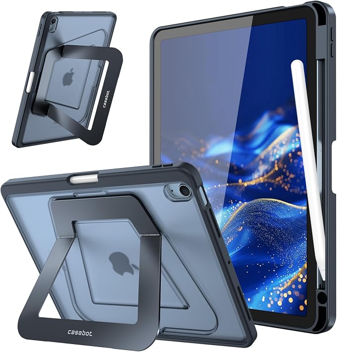 Fintie Shockproof Case for iPad Air 11-inch &amp iPad Air 5th/4th Gen 10.9 in | Slim Frosted Hard Back Cover Multi-Angle Viewing Built-in Kickstand &amp Pencil Holder Anti-Scratch Black