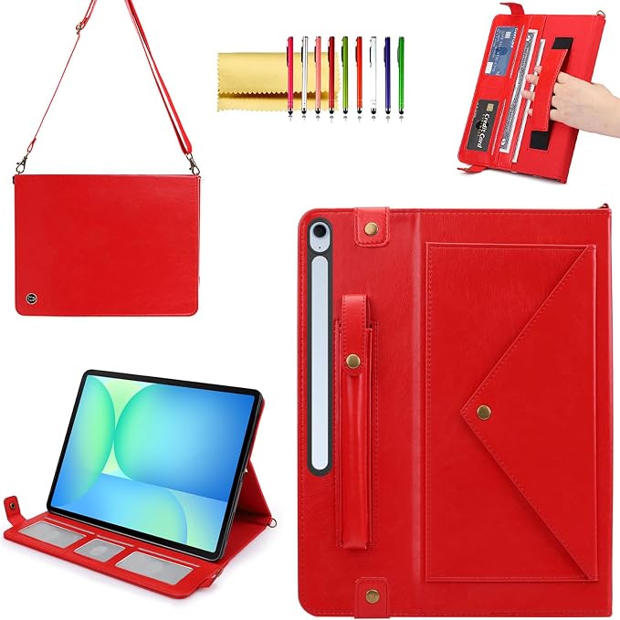 Handbag Case for Samsung Galaxy Tab S10 FE/S9 FE 10.9/S9/S8/S7 11 Techcircle Folio Stand Crossbody Wallet Protective Cover with S Pen Holder &amp Card Slots Hand Strap &amp Shoulder Strap Black