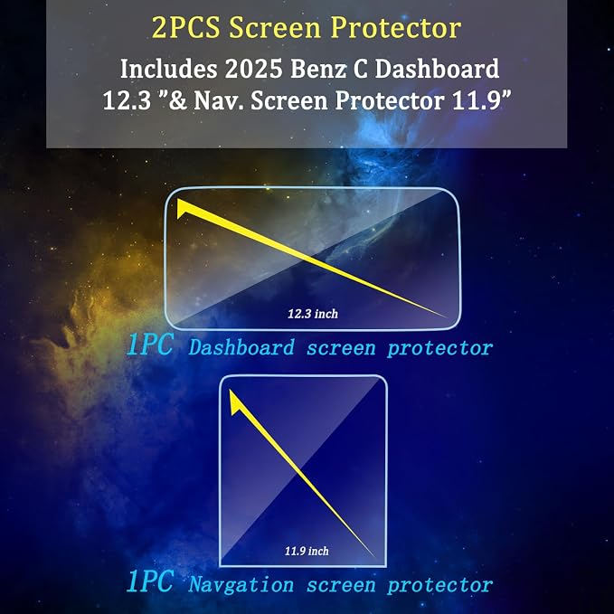 Screen Protector 2PCS For 2024 2025 Mercedes-Benz GLC Screen Protector 300 11.9 Inch NAV. &amp12.3 Inch Dashboard C300 2025 Mercedes Benz Accessories Tempered Glass