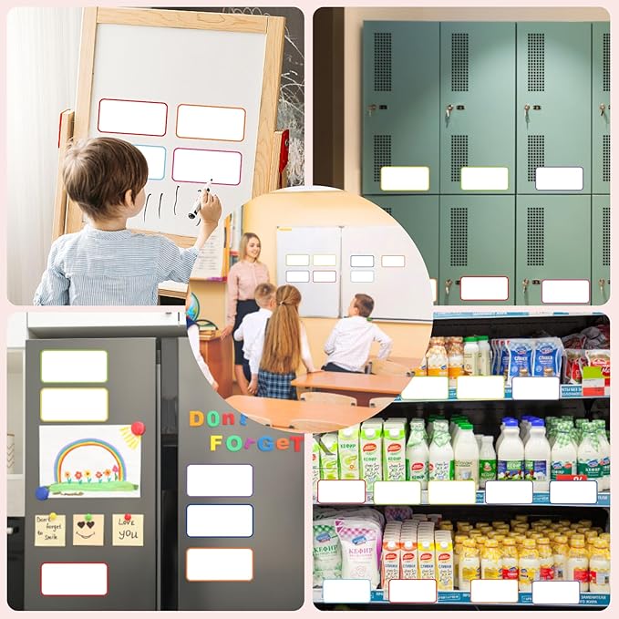32 Pcs Dry Erase Magnetic Labels, 4.2 x 2.1 Colored Border Reusable Writable Magnetic Name Tags Magnetic Label Stickers for Whiteboard, Refrigerator, Locker Classroom Office Home (8 Colors)