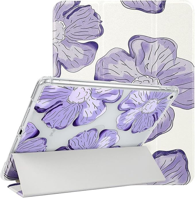 Lovmooful for iPad 9/8/7 Gen Case with Pencil Holder Cute-Bear Flower | Fit for iPad 9/8/7 (10.2-Inch2021/2020/2019 Model9th/8th/7th Generation)Soft TPUTrifold StandProtectiveGirly
