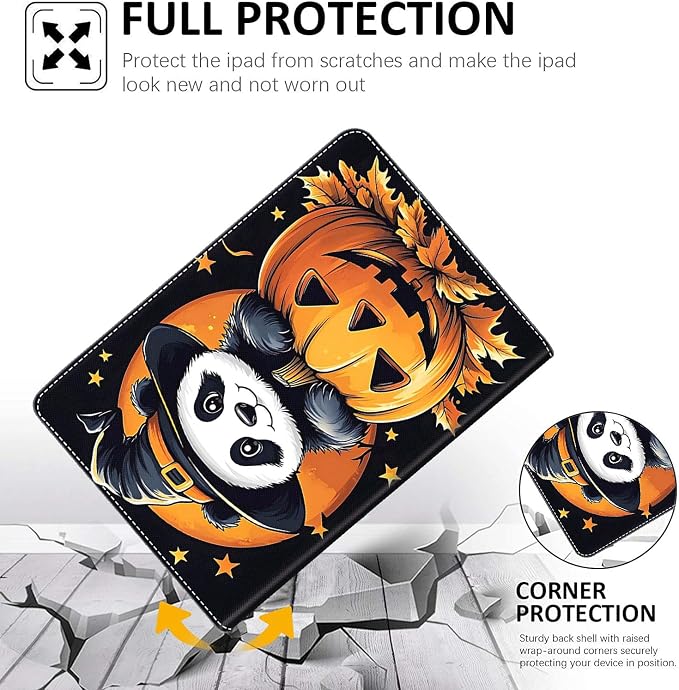 Case for New iPad (A16) 11th Generation 11 Inch 2025 for iPad 10th Generation 10.9 2022 Multi-Angle Smart Stand Cover Auto Sleep/Wake Halloween Panda Wizard and Pumpkin