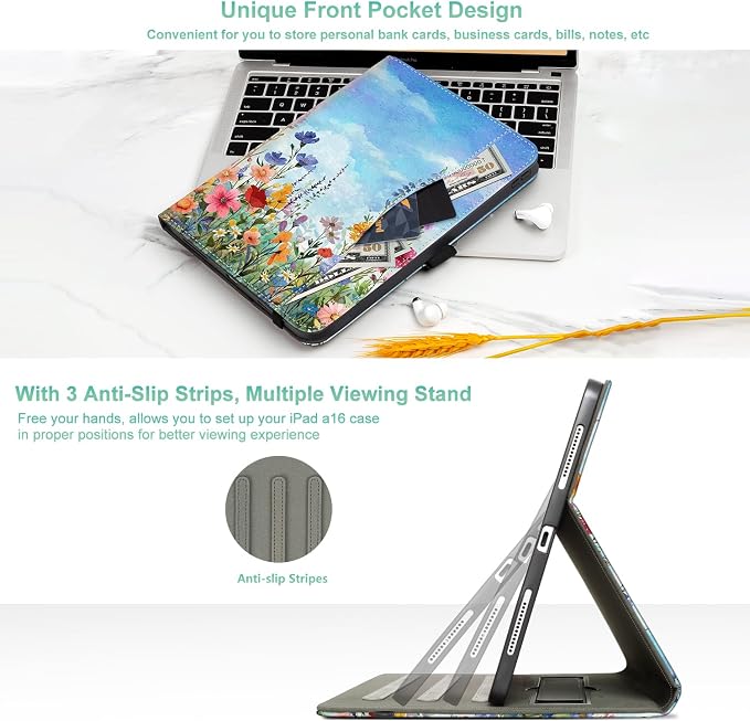 Lokigo Case for iPad (A16) 11th/10th Generation Aurora Forest | for iPad 11th-11 Inch/10th-10.9 Inch Stand Cover Pencil Holder/Hand Strap/Pocket Support Touch ID Auto Wake/Sleep