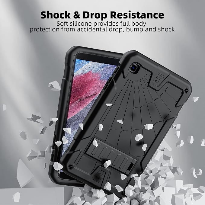 TSQQST Samsung Galaxy Tab A7 Lite Case 8.7 Inch 2021 for Kids | SM-T220/T225/T227 Full Body Protective Shockproof Rugged with Stand+Shoulder Strap Black