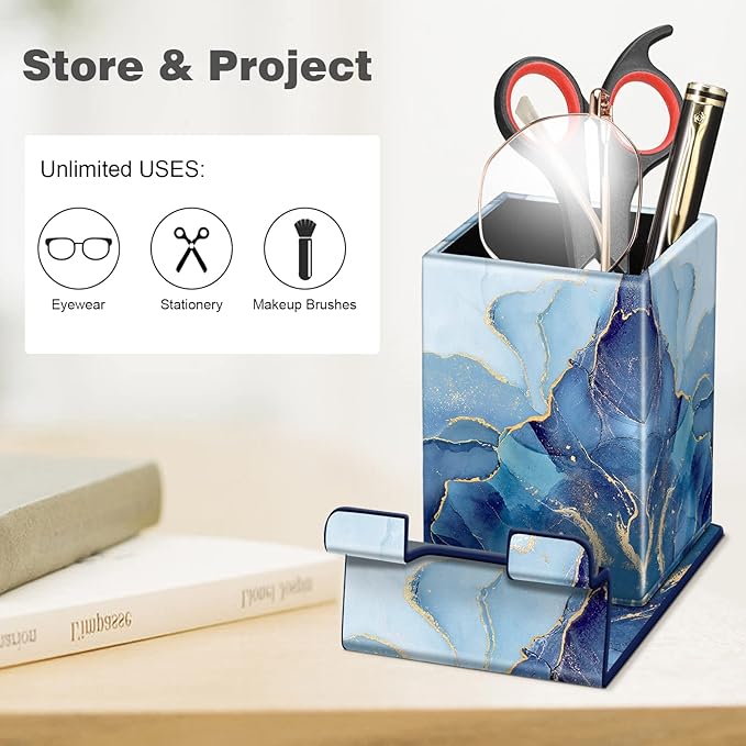 FINTIE Pencil Holder With Phone Stand, Eyeglasses Holder, Desktop Organizer Nightstand Accessories Office Supplies Case
