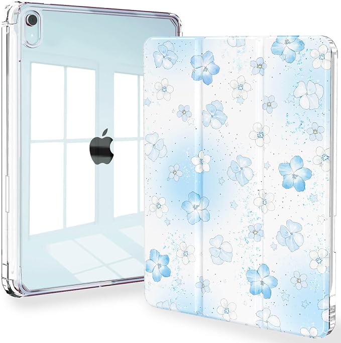 Feams Case for iPad mini 7 A17 Pro 2024/iPad Mini 6 2021 Slim Lightweight Trifold iPad mini 7 A17 Pro Case 8.3 Inch 2024 Clear Back Cover with Pencil Holder &amp Auto Sleep Blue Bow