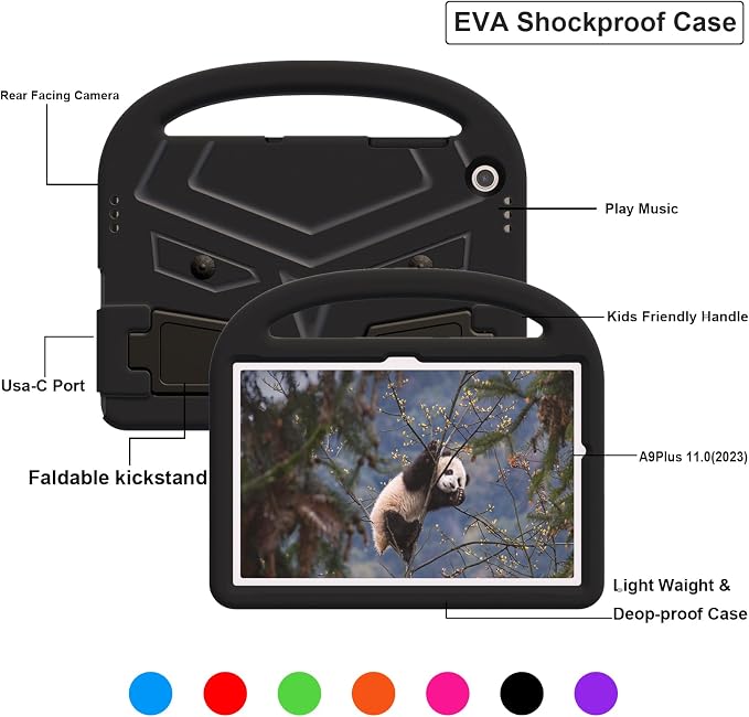 Galaxy Tab A9+ Case Kids Friendly EVA Rubber Stand Handle Grip Shockproof Protective Lightweight Cute Case Cover for Galaxy Tab A9 Plus 11 SM-X210 X215 X217 - Black