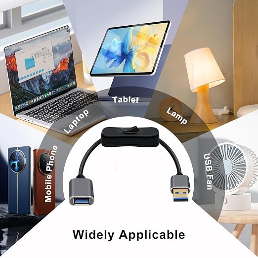 USB 3.0 Cable with Switch 5Gbps Data Transmit USB 3.0 Extension Cable Gold Plated Connectors Type A Male to Female Extension Cable for Laptops PC TV (Black 1.5 m)