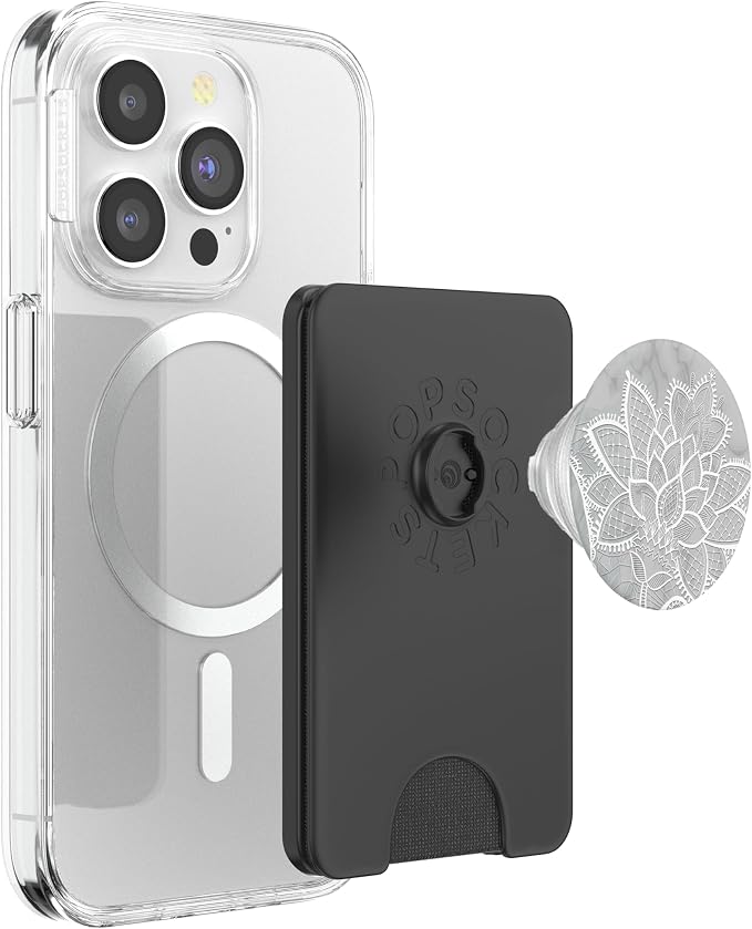White Grey Lotus Mandala Floral Geometric Sacred Yoga Gift PopSockets Adhesive PopGrip