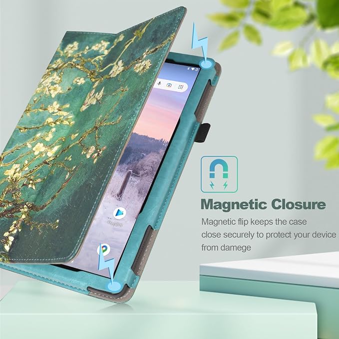 Case for T-Mobile Revvl Tab 2 Tablet - Folio Premium PU Leather Protective Stand Cover with Auto Sleep/Wake Almond Blossom