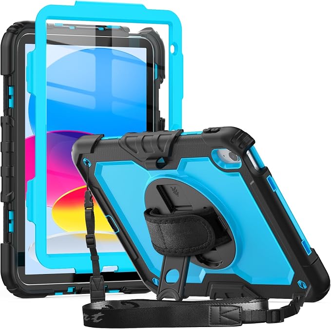 Case Compatible with iPad (A16) 11th 2025/10th Gen 2022 | Built-in Screen Protector Pen Holder Heavy Duty Shockproof Rugged Protective Case W/Handle Shoulder Strap