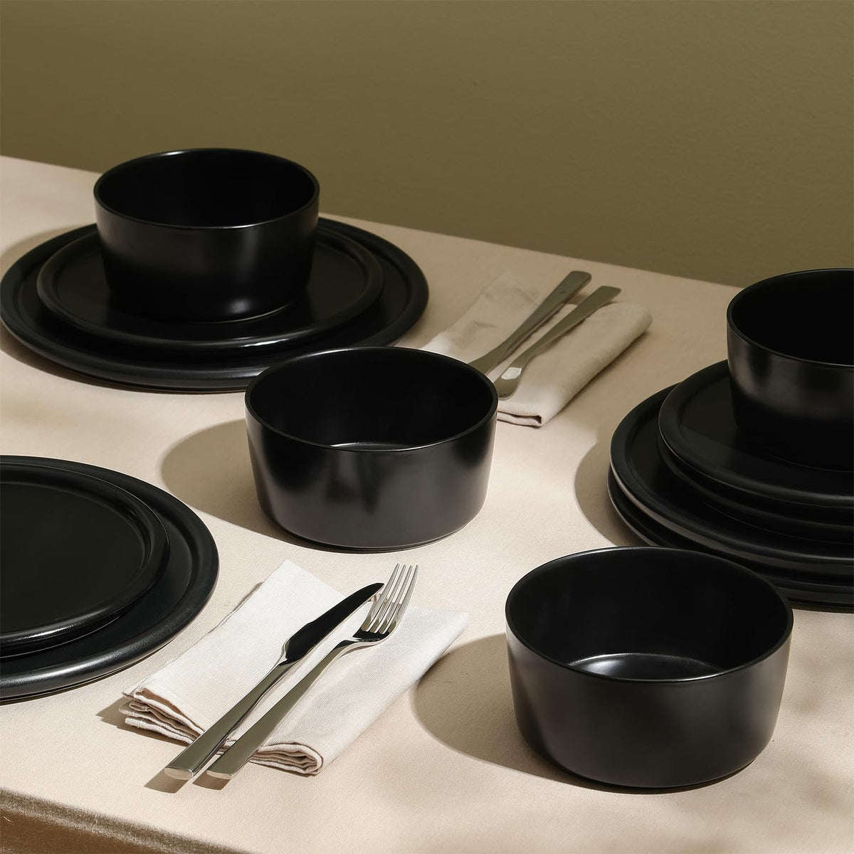 Stone Lain Eden 24-Piece Dinnerware Set Stoneware, Plates and Bowls Set, Dishwasher and Microwave Safe Dish, Dish Set for 8, Dark Blue