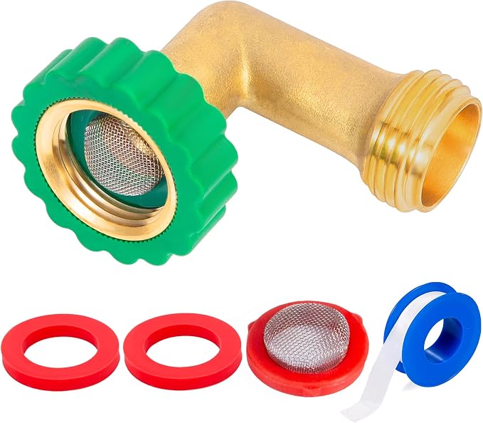Lead-Free Brass 90°Hose Elbow Fitting, 90 Degree Hose Saver Green Quick Swivel