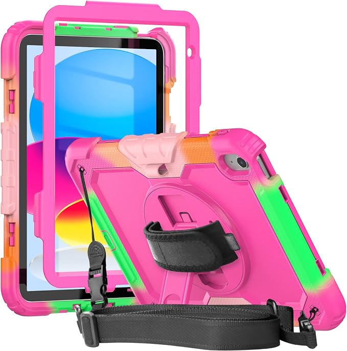 Case Compatible with iPad (A16) 11th 2025/10th Gen 2022 | Built-in Screen Protector Pen Holder Heavy Duty Shockproof Rugged Protective Case W/Handle Shoulder Strap