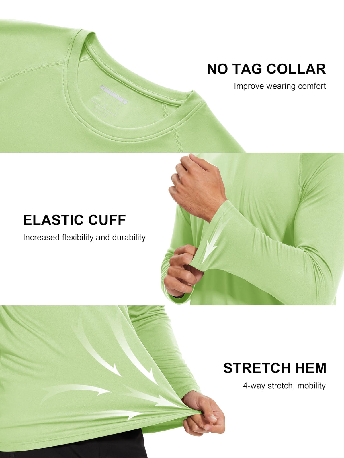 MAGCOMSEN Quick Dry Shirts for Men UPF 50 Long Sleeve UV Protection Athletic T-Shirt Rash Guard Hiking UV Shirts Light Green
