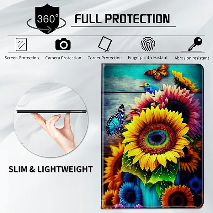 Case for Samsung Galaxy Tab A9 Plus 2023/A11 Plus 2025 11 inch Lightweight Protective PU Leather Smart Stand Cover with Auto Wake Sleep Tablet Case Cover - American Flag &amp Fish