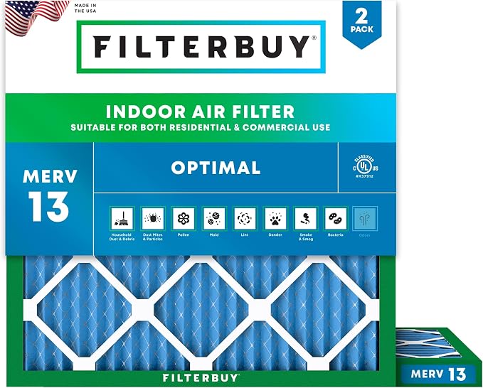 Filterbuy 15x15x1 Air Filter MERV 13 Optimal Smoke & Allergy Defense,
