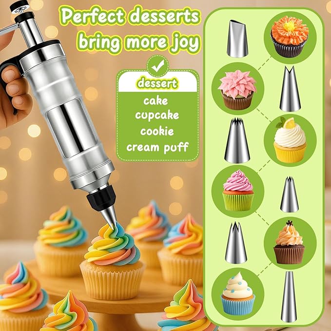 FANTEXY Dessert Decorating Syringe Set, Stainless Steel Icing Piping Kit