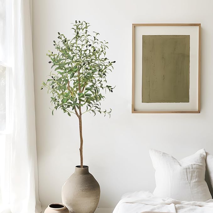 ANTING 5FT Artificial Olive Tree - Large Fake Plant with 792Leaves and 44Fruits - Silk Plants for Home Decor Indoor - 2 Pack