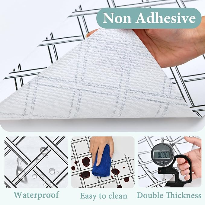 Drawer and Shelf Liner for Kitchen Cabinet: 17 in X 30 Ft Non Slip Waterproof Shelf Paper Non Adhesive Refrigerator Liners Black and White Squares Easy Liners for Bathroom