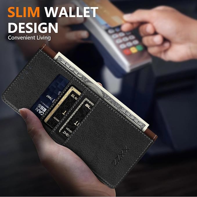 ZZXX for Samsung Galaxy S25 Wallet Case with [RFID Blocking] Card Slot Stand Strong Magnetic Leather Flip Fold Protective Phone Case for Samsung Galaxy S25 Case Wallet(Black-6.2 inch)