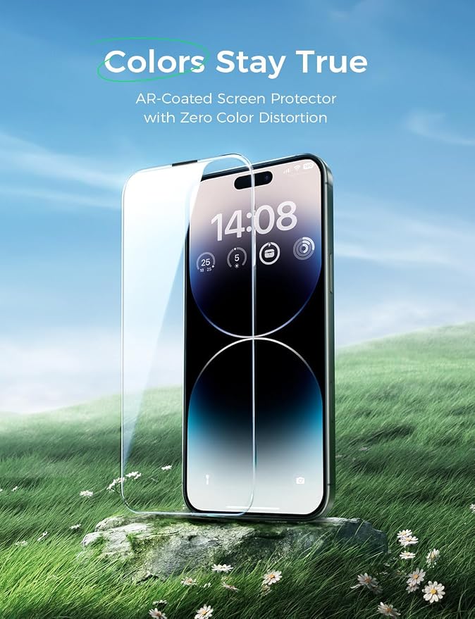 MAGIC JOHN 2PACK for iPhone 14 Pro (6.1) Eye Protection Screen Protector HD Clear Auto Dust-Elimination 9H Tempered Glass &amp Scratch Resistance Full Edge Coverage