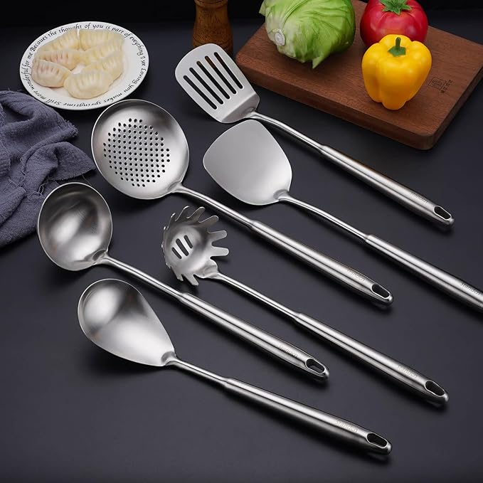 6 PCS All Metal Cooking Utensils Set - 18/10 Stainless Steel Kitchen Tools