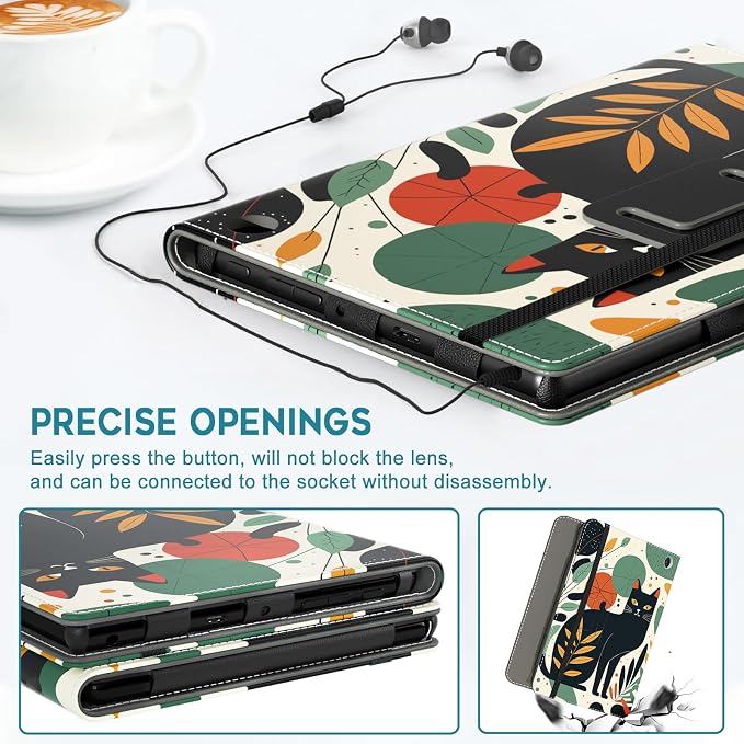 Case for All-New Amazon Fire HD 10 Tablet (13th/11th Generation 2023/2021 Release) 10.1 - Slim Folding Stand Cover with Auto Wake/Sleep Hand Strap &amp Stylus Pen Holder Black Cat